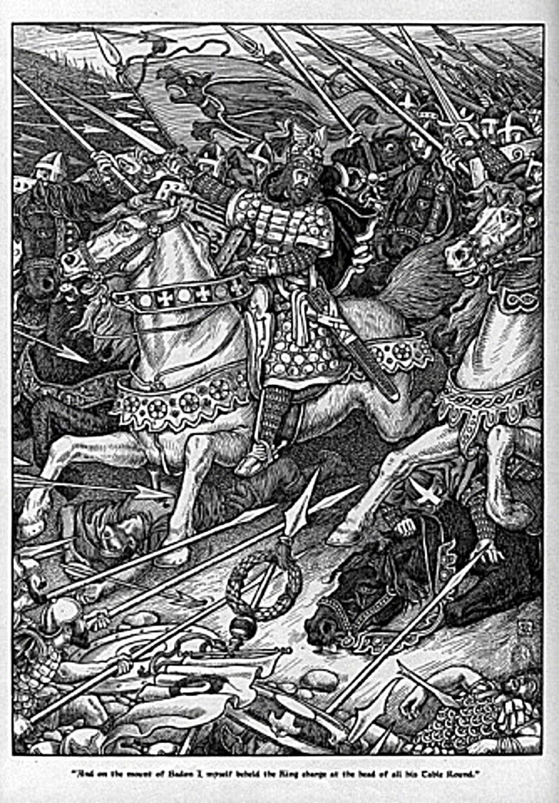 Arthur leidt de aanval bij Mount Badon, George Wooliscroft Rhead en Louis Rhead, 1898