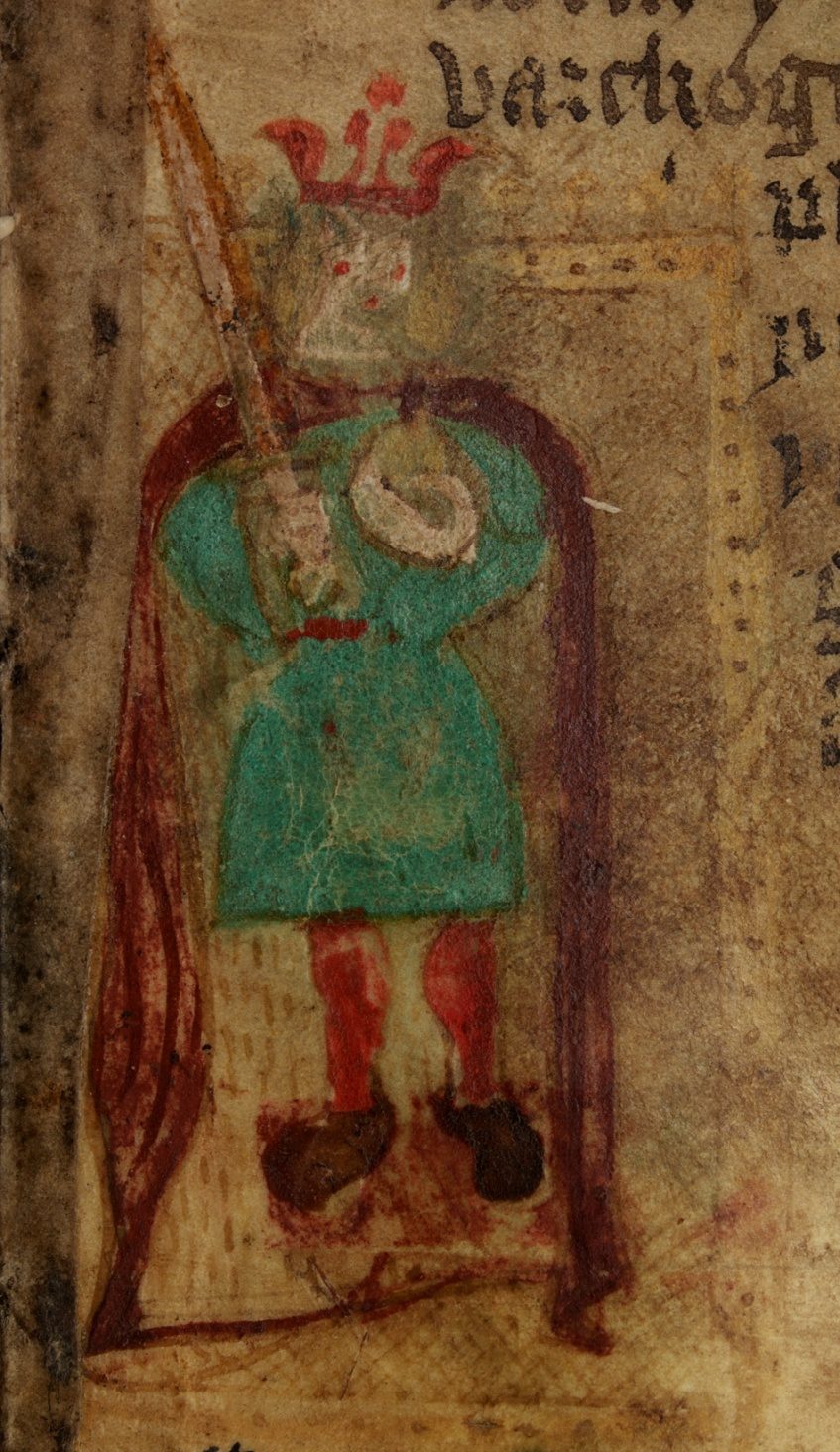 Afbeelding van Aurelius Ambrosius uit een manuscript van de Historia Regum Britanniae, 15e eeuw, Wales