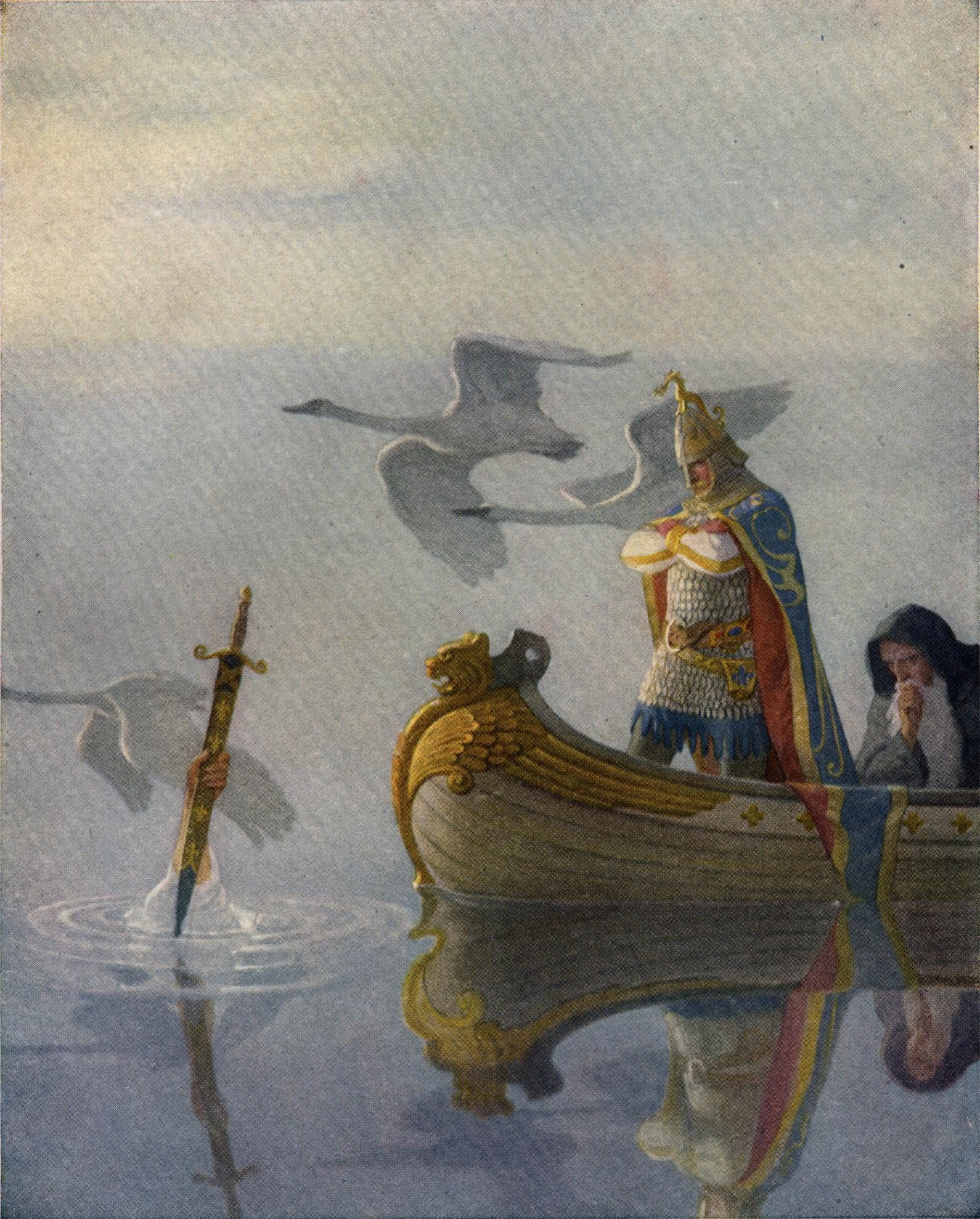Illustratie van pagina 16 van The Boy's King Arthur: "And when they came to the sword that the hand held, King Arthur took it up."