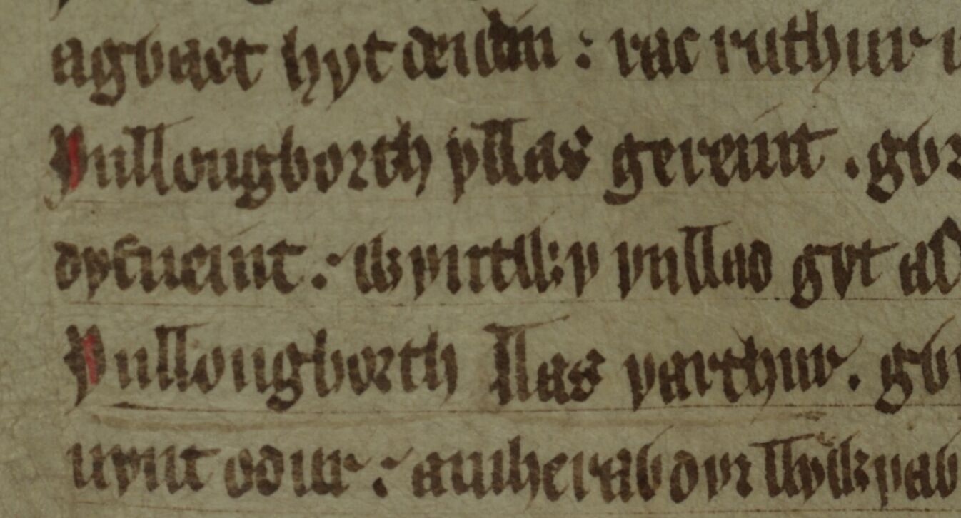 Het gedicht Englynion Gereint fab Erbin in het Rode Boek van Hergest, folio 259v, met de verwijzing naar Gereints dood op de tweede regel en de verwijzing naar Arthur op de vierde regel