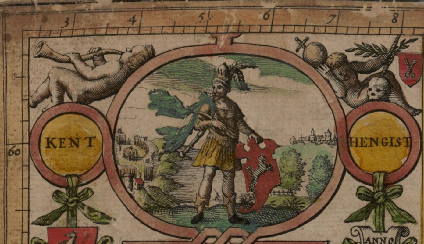 Hengist zoals afgebeeld op John Speeds Heptarchy, 1612